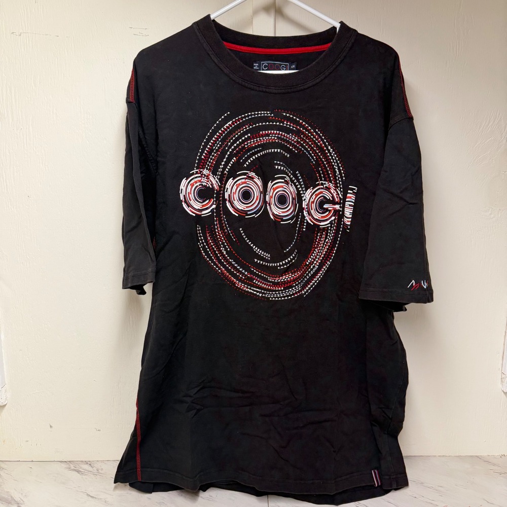 Coogi Mens XXL Black Graphic T-Shirt Short Sleeve Red Contrast Stitch Streetwear